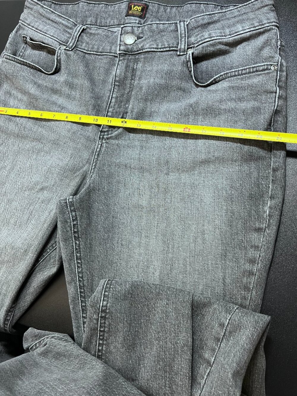 Lee Legendary High Rise Flare Jeans Gray Distressed Wash Stretch 18W Long BOHO - Picture 12 of 14